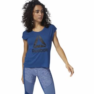 Reebok Workout Ready Supremium 2.0 T Shirt Damen - Blau - DE 832-HPX